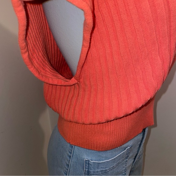 Free People FP Beach Orange Ribbed Short Sleeve Cotton Sweater Dolman XL - Picture 4 of 7